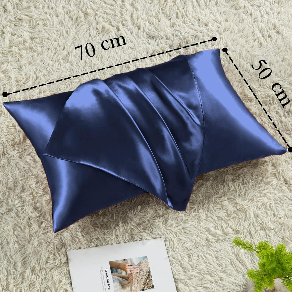 Satin Kissenbezug 2er Set 50x70 Dunkelblau Haargummis Pflege Haut & Haar