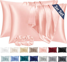 Satin Kissenbezug 50x70 Rosa mit Haargummis