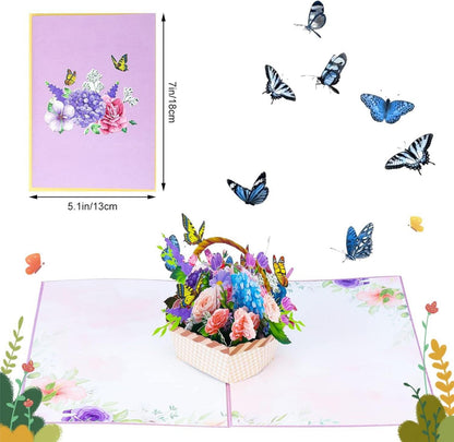 Heyu-Lotus Blumen 3D Pop Up Geburtstagskarte für Frau, Nelkenkorb Grußkarte