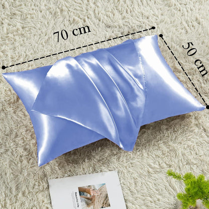 Vielit 2er Set Satin Kissenbezug 50x70 Blau Haar Haut Pflege 2 Haargummis