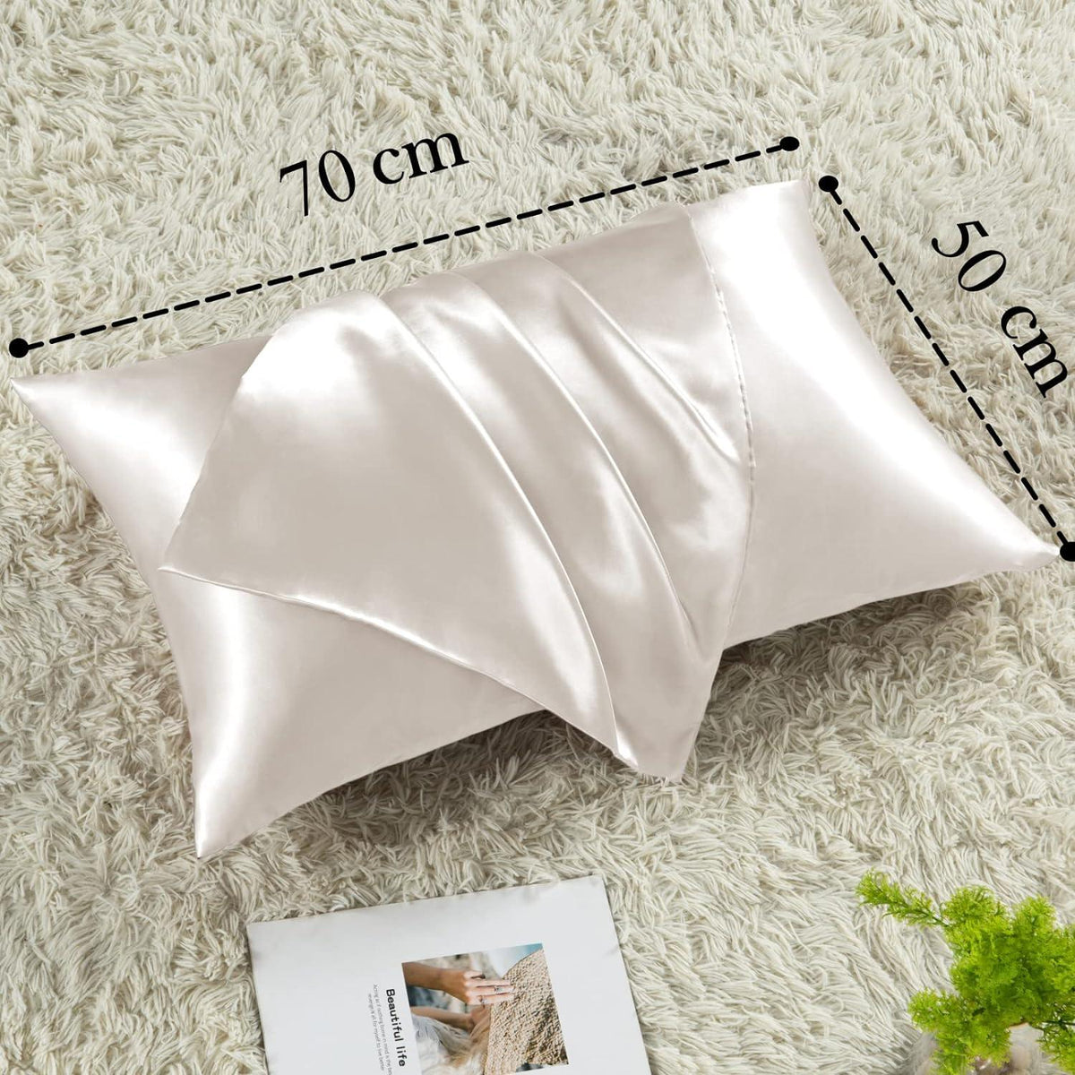 Vielit Satin Kissenbezug 50x70 Beige 2er Set mit Haargummis