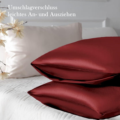 Satin Kissenbezug Set 50x80 Rot Haar Haut Haargummis