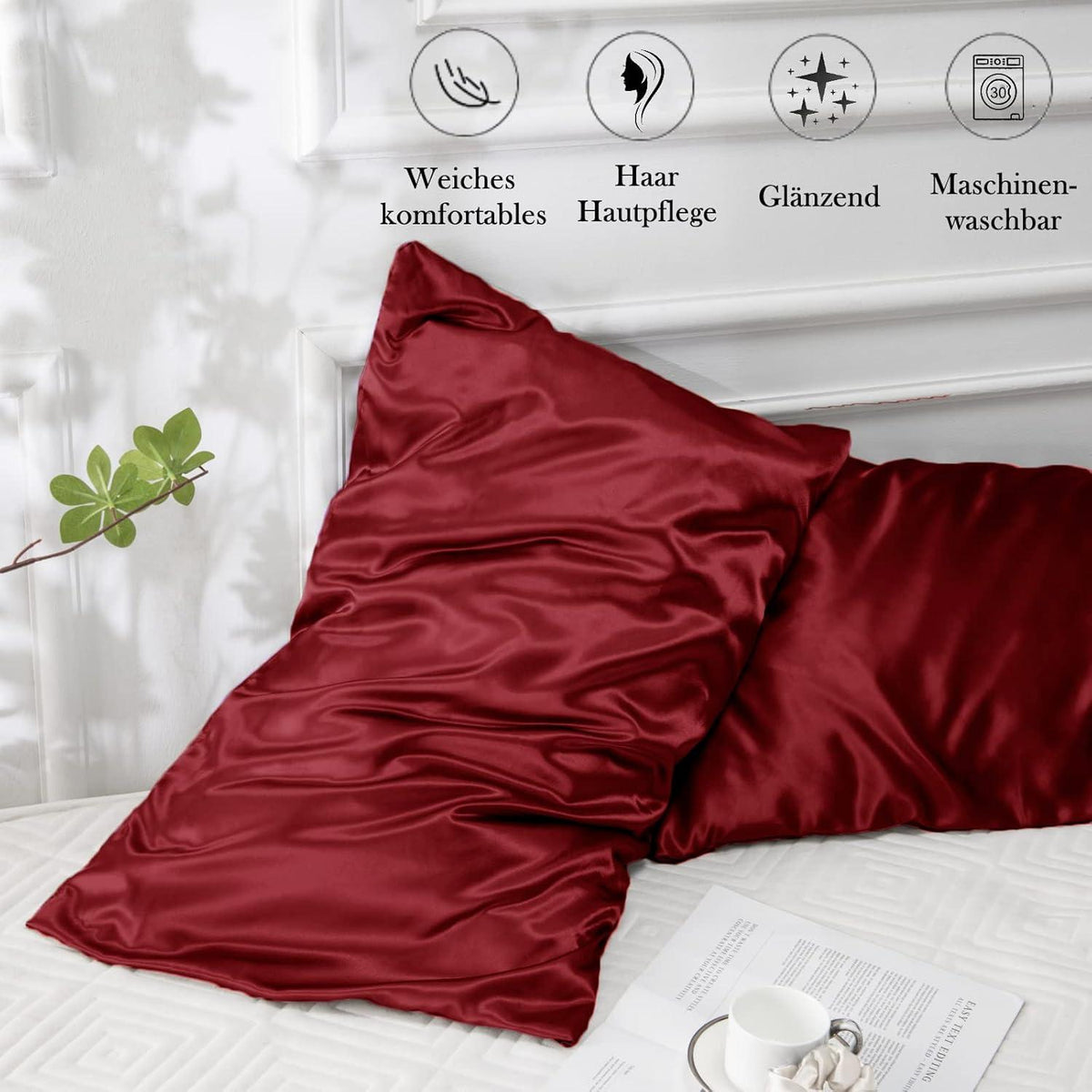 Satin Kissenbezug 50x80 Rot Haarpflege Hautpflege 2er-Set