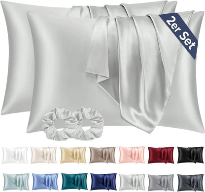 Satin Kissenbezug 50x70 Haargummis Grau