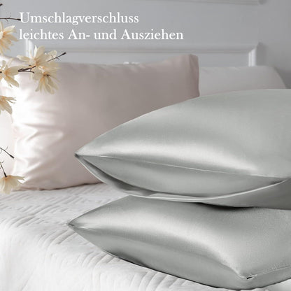 Satin Kissenbezug 50x70 Haargummis Grau
