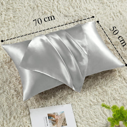 Vielit 2er Set Satin Kissenbezug 50x70 Silver Grau mit Haargummis