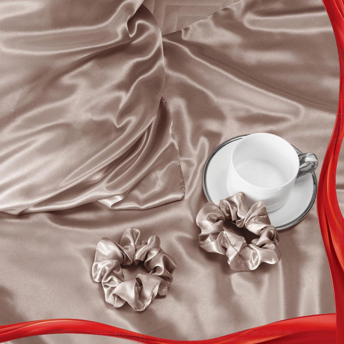 2er Set Satin Kissenbezug 50x80 Braun mit Haargummis - Pflege für Haar
