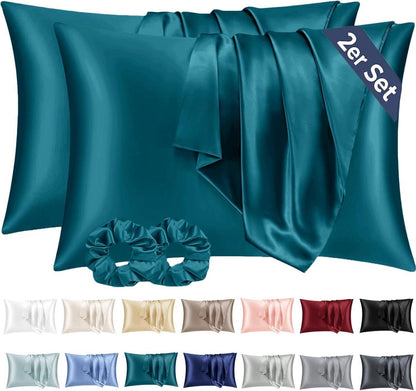 Satin Kissenbezug 50x70 mit Haargummis, Pflege für Haar und Haut