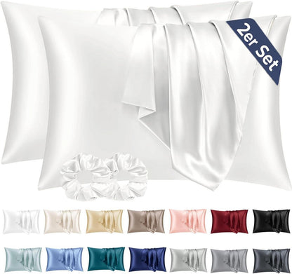 Satin Kissenbezug 50x70 Ivory mit Haargummis