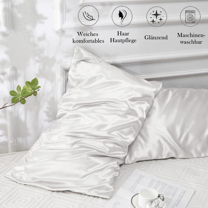 Satin Kissenbezug 2er Set 50x70cm Ivory Haar Hautpflege mit Haargummis