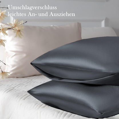 Satin Kissenbezug 2er Set 50x70 Dunkelgrau Hautpflege Haarschutz