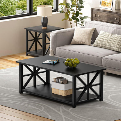 Couchtisch mit Stauraum 100cm Schwarz Holz Metall