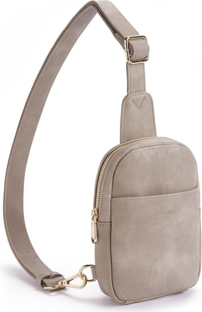Moderne Damen Mini Crossbody Bag Grau Kunstleder Magnetverschluss