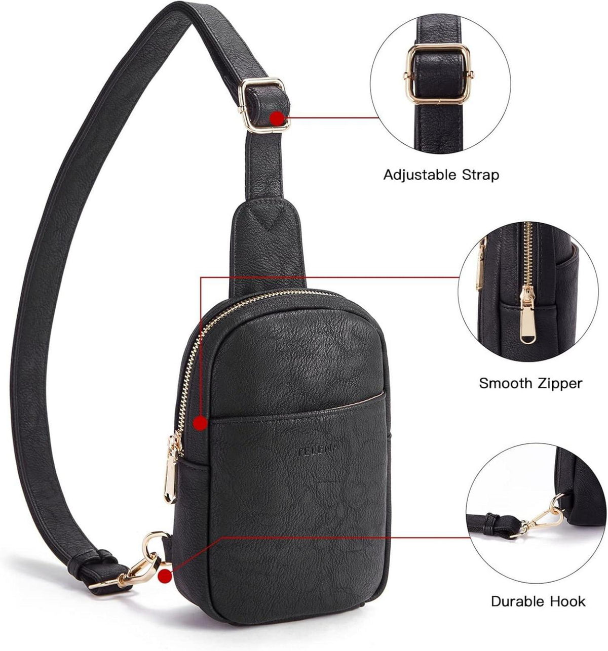 Telena Damen Brusttasche klein Crossbody Bag Schwarz