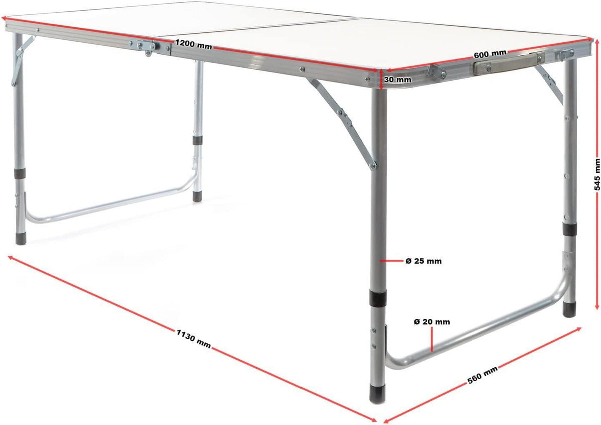 Klapptisch Campingtisch höhenverstellbar Aluminium MDF 120x60x70cm
