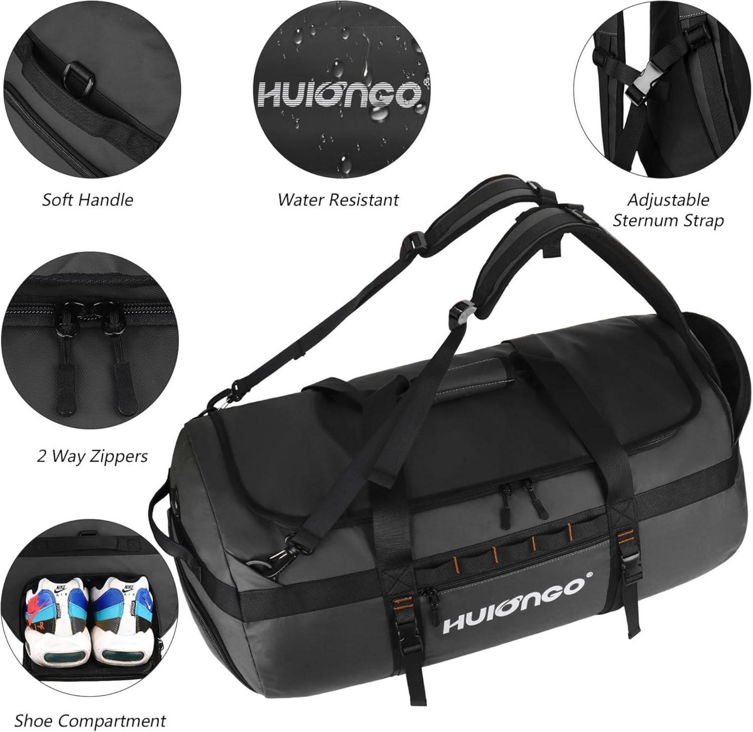 Hulongo Sporttasche 30L Reisetasche mit Schuhfach schwarz wasserdicht