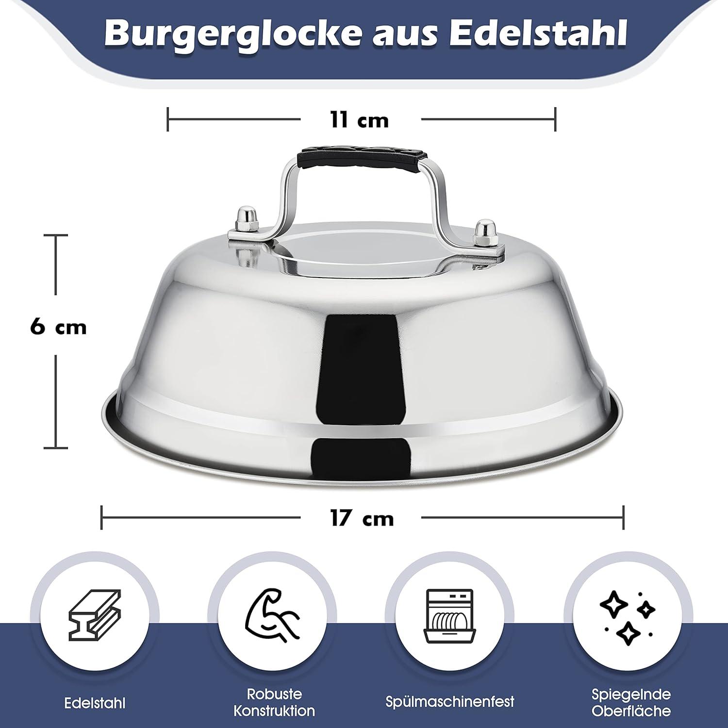 Edelstahl Burgerglocke mit Kunststoffgriff, Grilldeckel für