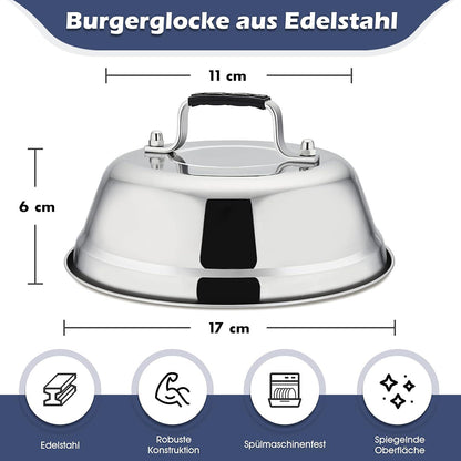 Edelstahl Burgerglocke mit Kunststoffgriff, Grilldeckel für