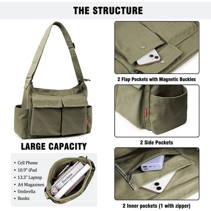 Canvas Crossbody Bag Umhängetasche Schultertasche Tote Hobo