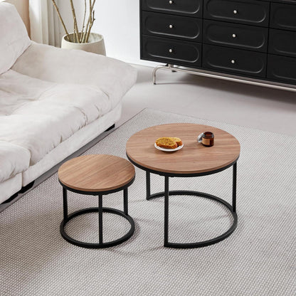 Satztische 2er Set rund, dunkelbraun – Couchtische für Wohnzimmer