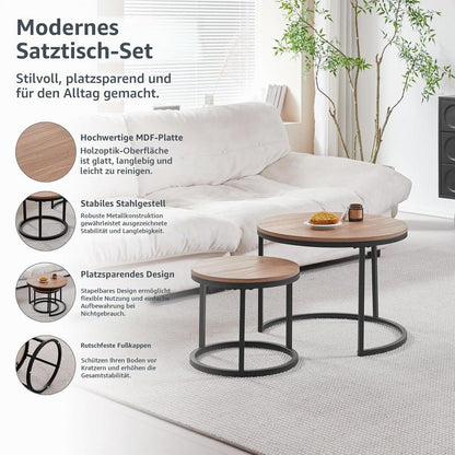 Satztische 2er Set rund, dunkelbraun – Couchtische für Wohnzimmer