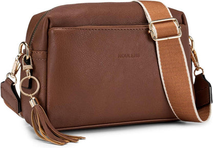 Damen Crossbody Umhängetasche Vegan-leder mit 3 Reißverschlussfächern