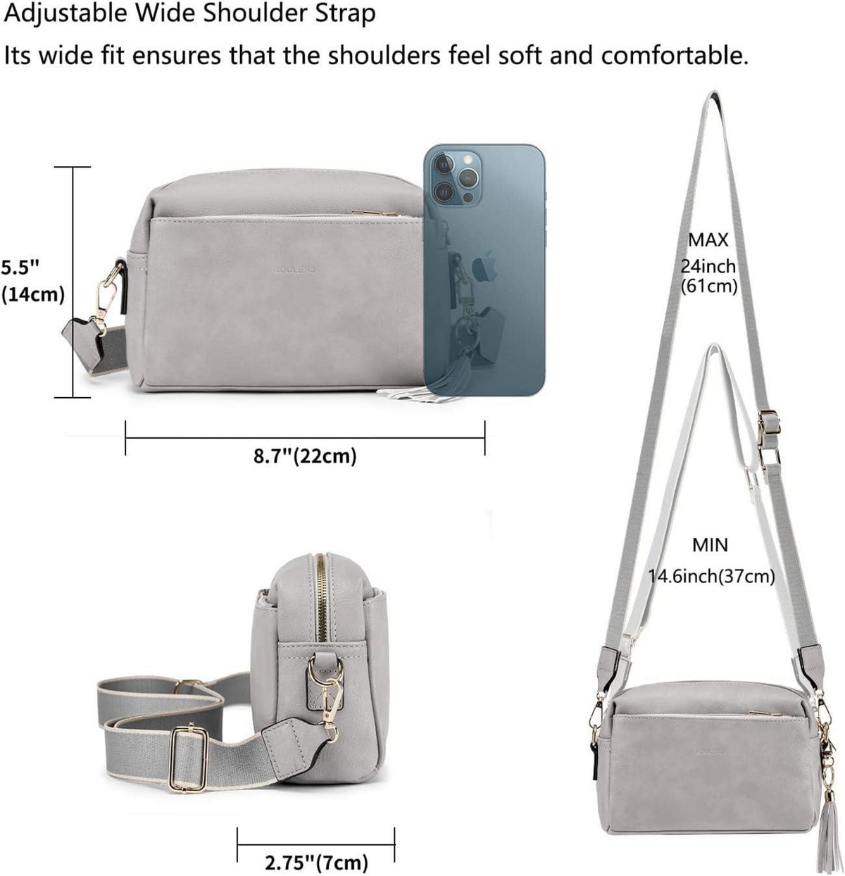 Handy Umhängetasche Veganem Leder Crossbody C-hellgrau