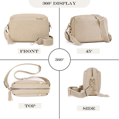Damen Umhängetasche Veganem Leder Crossbody 3 Reißverschlusstaschen