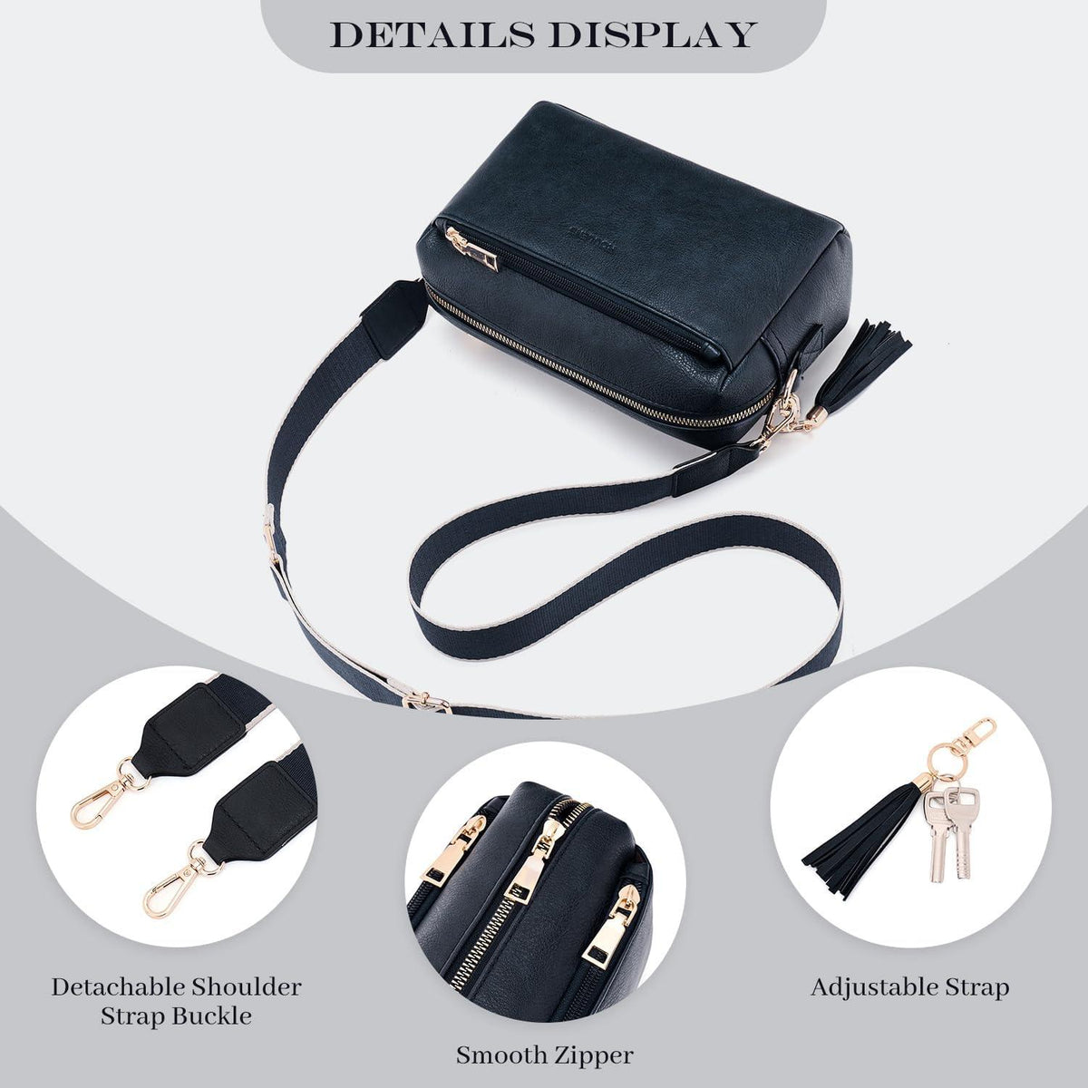 Roulens Damen Umhängetasche Vegan Leder Crossbody Abendtasche dunkelblau