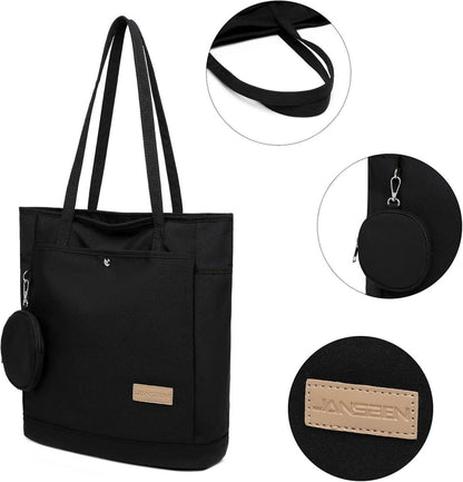 Canvas Umhängetasche Damen Shopper Schultertasche mit Münztasche Dunkelgrau 33.5 x 14.5 x35cm