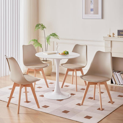 Runder Esstisch Set | Weißer Tisch mit 4 Beige Stühlen