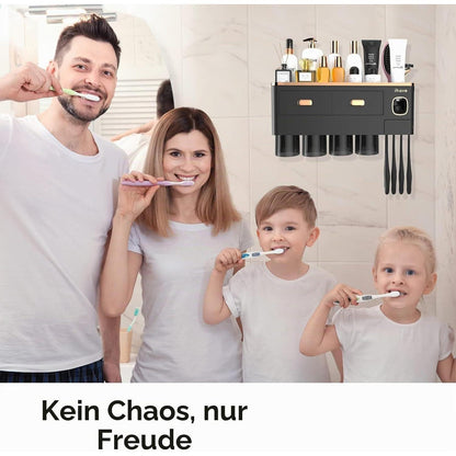 Zahnbürstenhalter Wand mit Spender & Schublade Schwarz-Gold