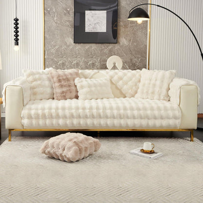 Weicher Sofaüberzug Kunstpelz Rutschfest Beige 90x180cm