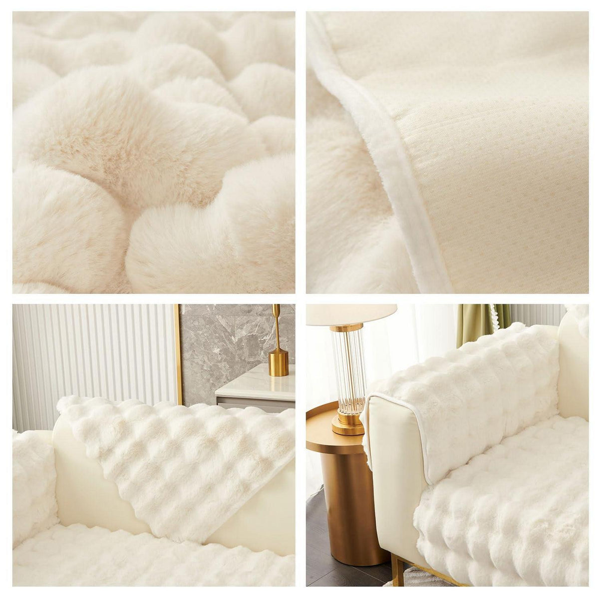 Weicher Sofaüberzug Kunstpelz Rutschfest Beige Weiß 90x160cm