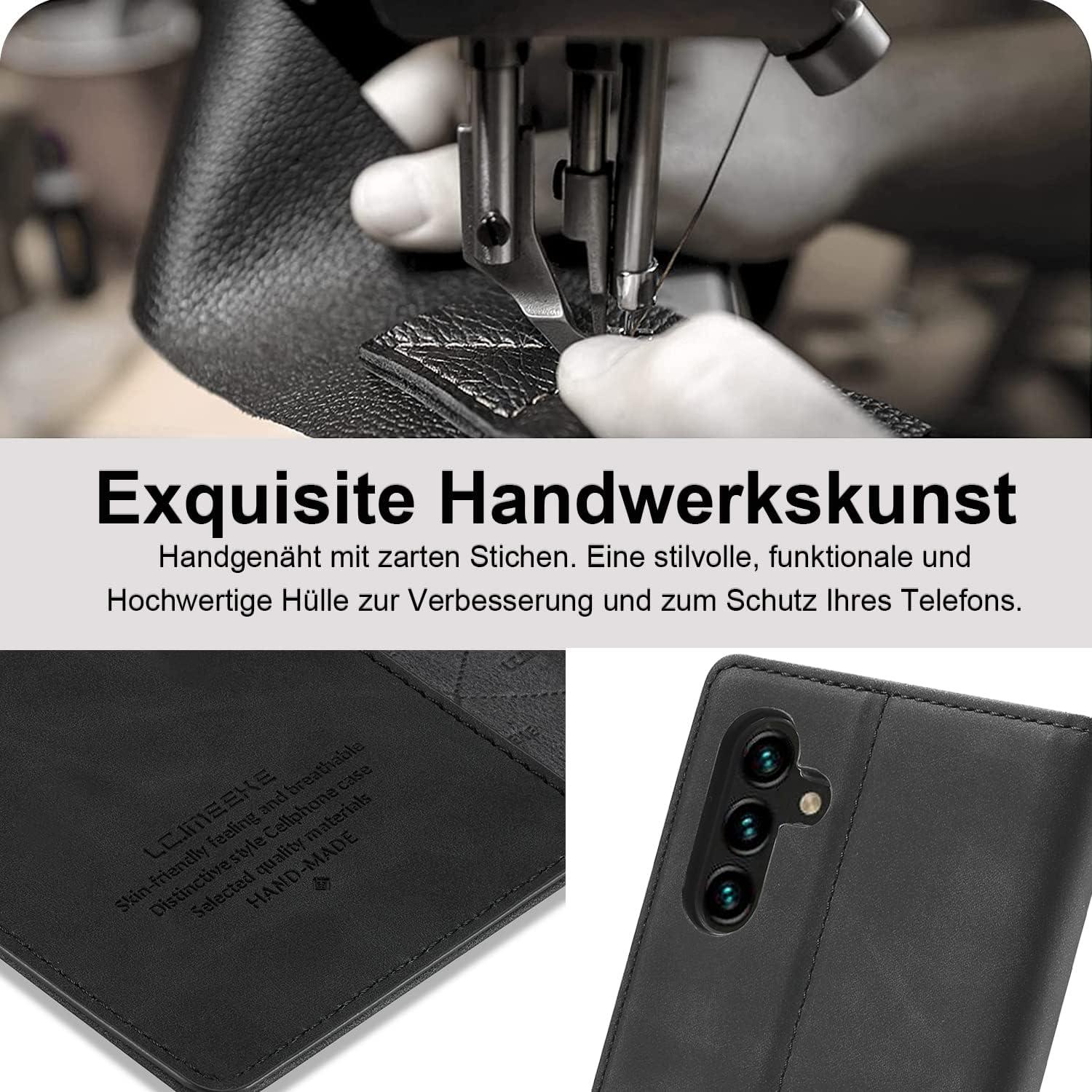A34 5G Hülle Leder Flip Wallet Stoßfest Schwarz