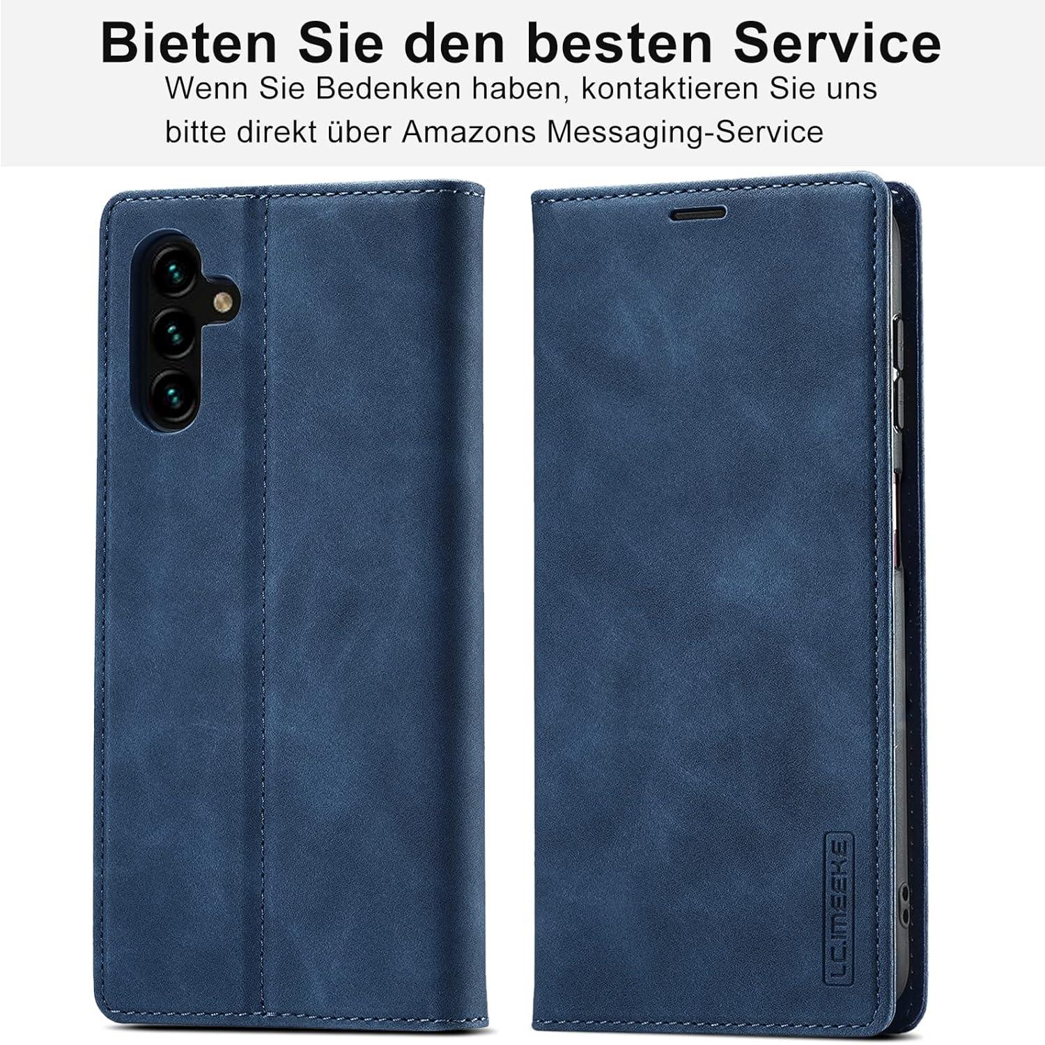 Samsung Galaxy A34 5G Hülle Leder Klappbar mit Schutzfolie Blau