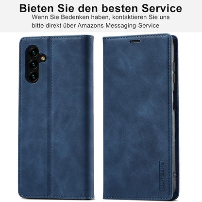 Samsung Galaxy A34 5G Hülle Leder Klappbar mit Schutzfolie Blau