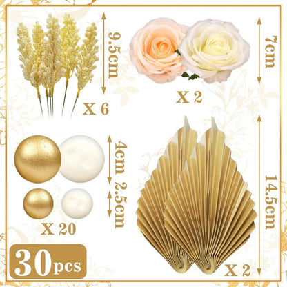Boho Tortendeko 30 Stück: Kugel, Palmblätter, Blumen