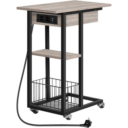 Beistelltisch mit Ladestation und Rädern, C-Form
