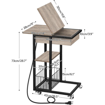 Beistelltisch mit Ladestation und Rädern, C-Form