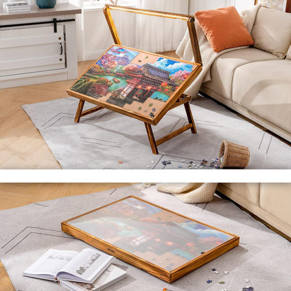 Puzzletisch LED Holzbrett verstellbare Winkel Klappbeine Abdeckung