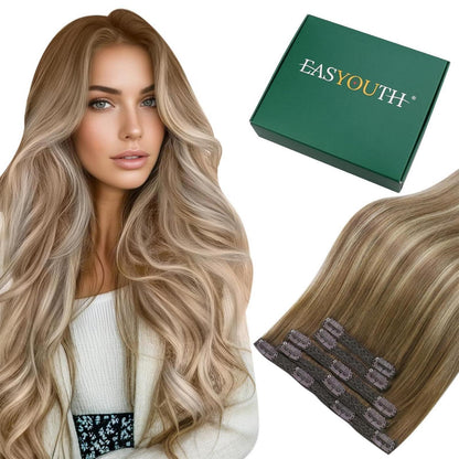 Clip-in Echthaar Extensions Blond Ombre Dunkelbraun