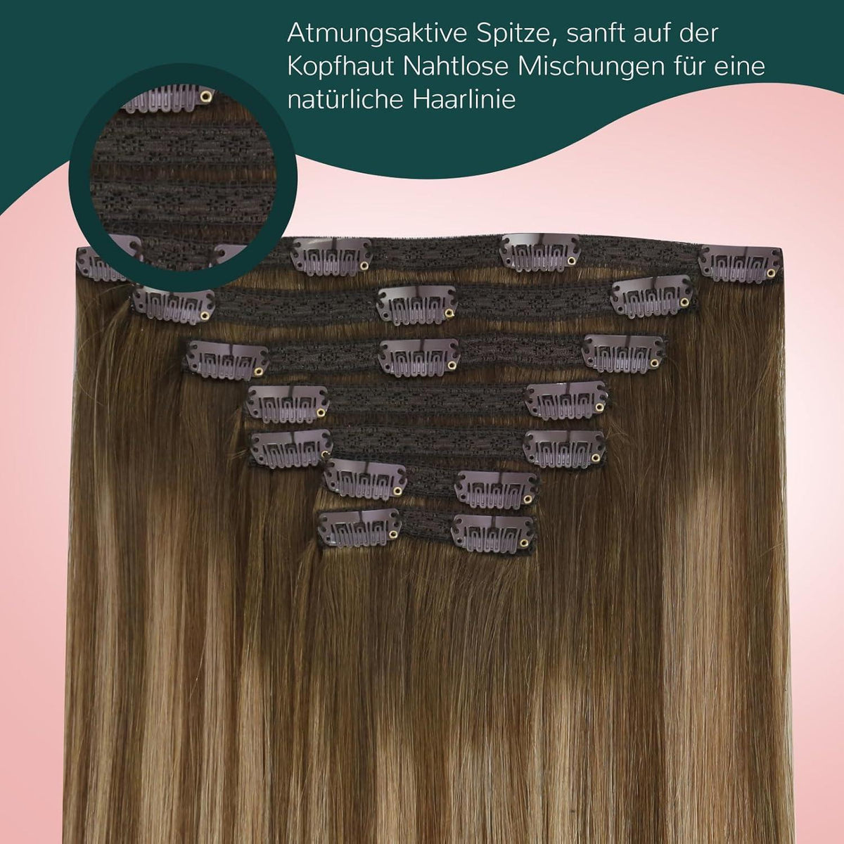 Echthaar Clip-In Haarverlängerung Braun Blond Balayage Ombre