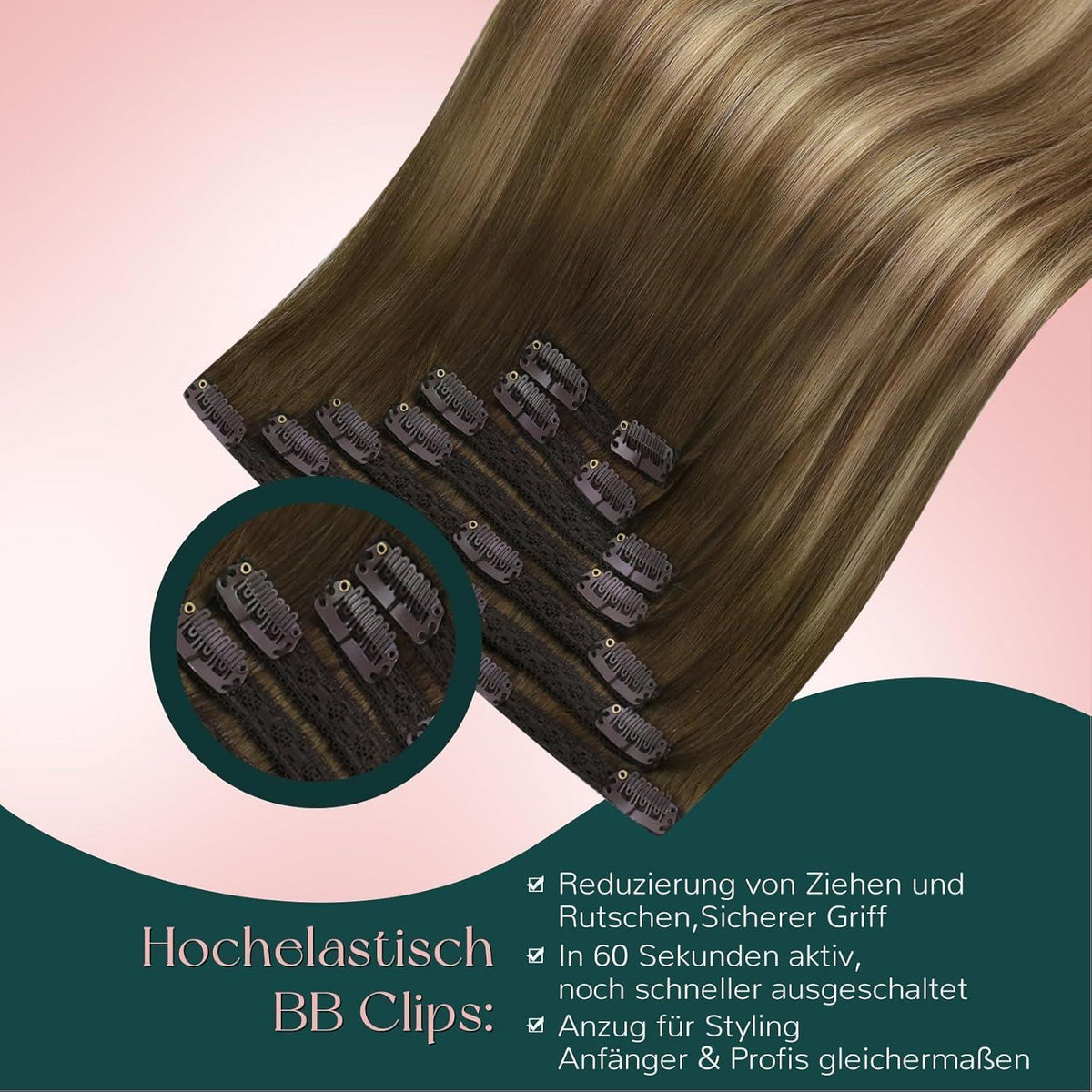 Echthaar Clip-In Haarverlängerung Braun Blond Balayage Ombre