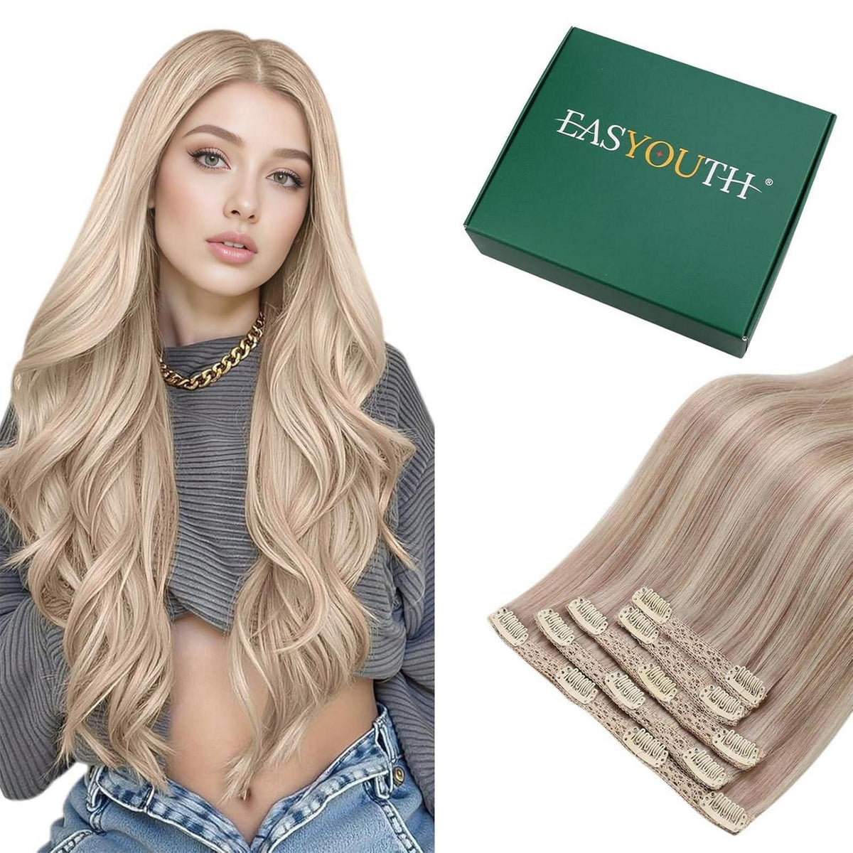 Blond Clip-in Echthaar Extensions – Aschblond, 50cm