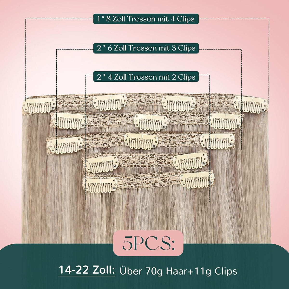 Blond Clip-in Echthaar Extensions – Aschblond, 50cm