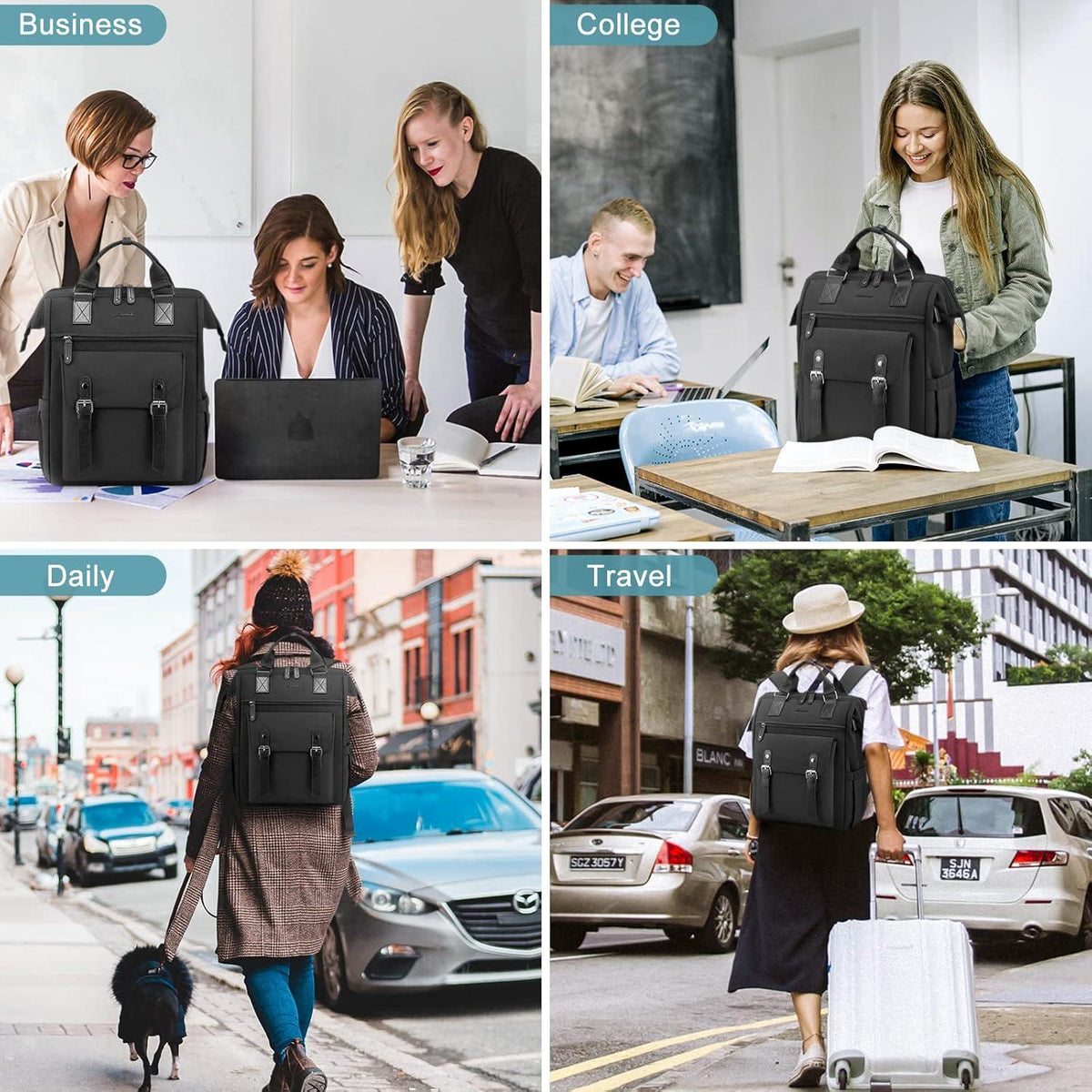 Großer Laptop Rucksack Damen 17 Zoll Schwarz: Wasserdicht