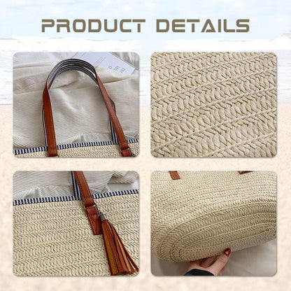 Stroh Handtasche Damen Sommer Umhängetasche Strandtasche