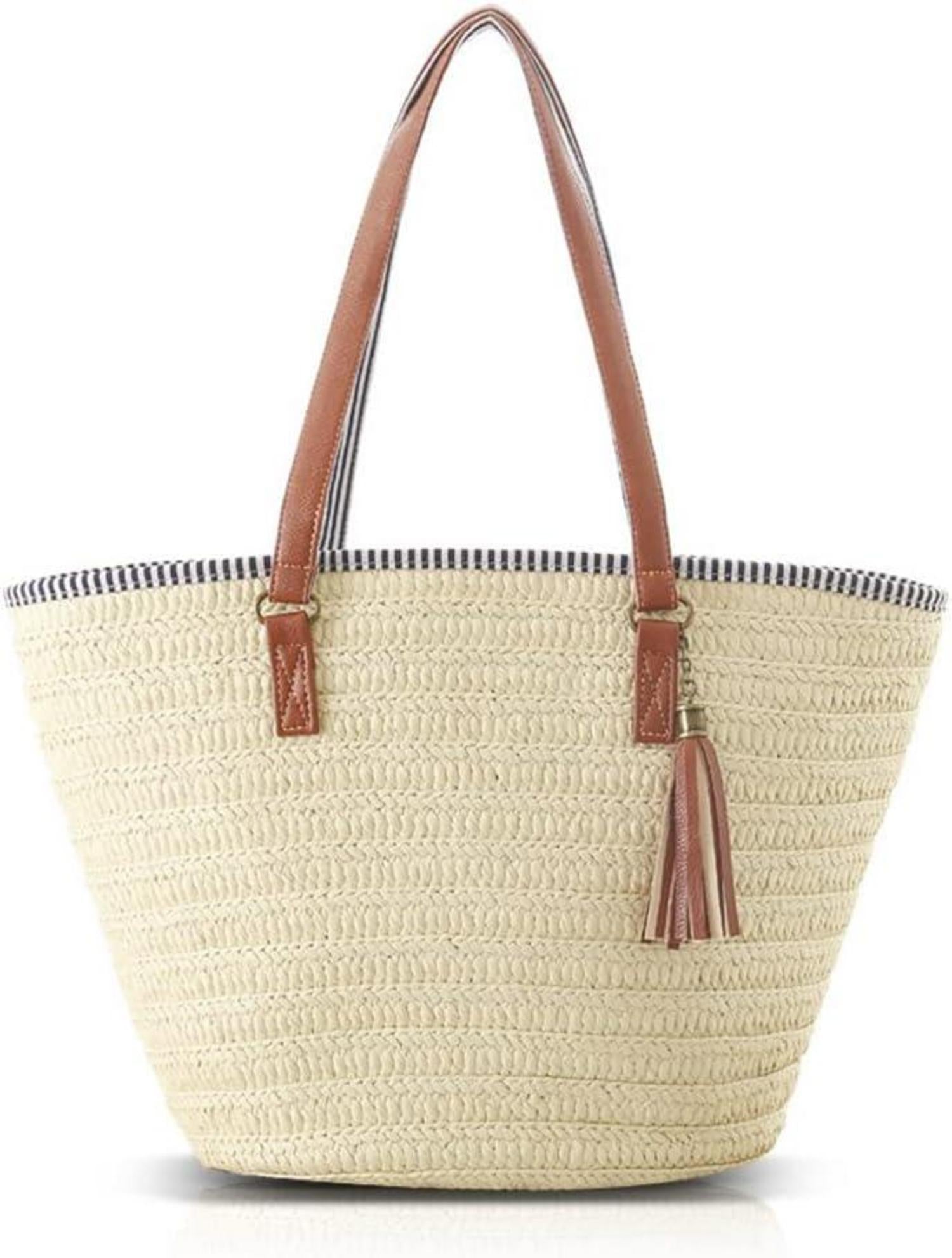 Stroh Handtasche Damen Sommer Umhängetasche Strandtasche Boho Shopper