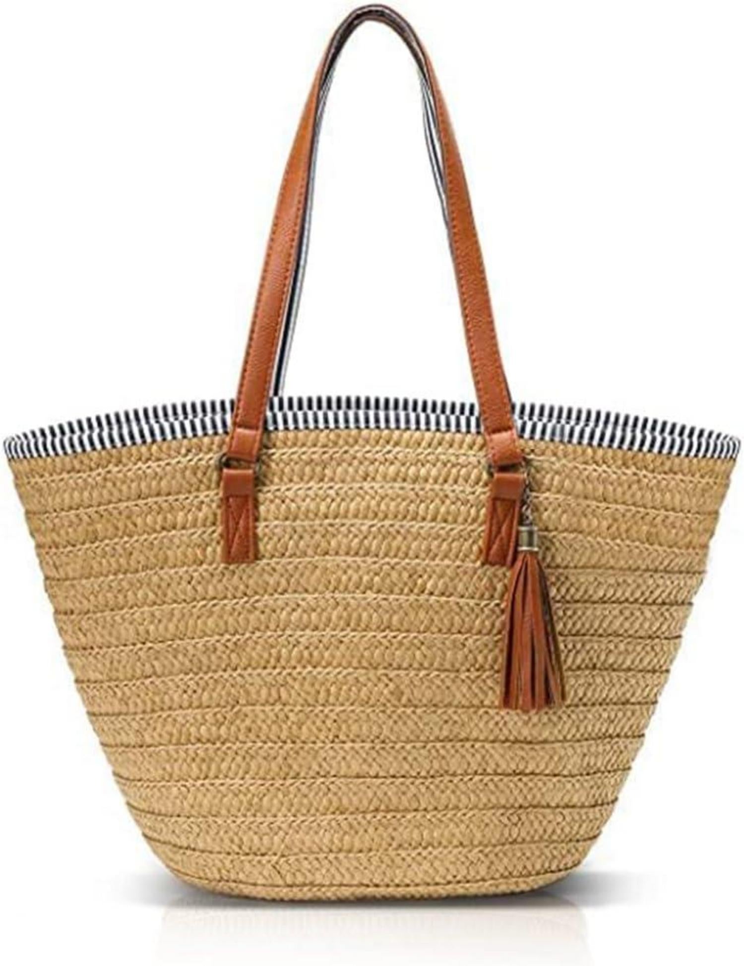 Stroh Handtasche Damen Sommer Tasche Umhängetasche Boho Stil Strand